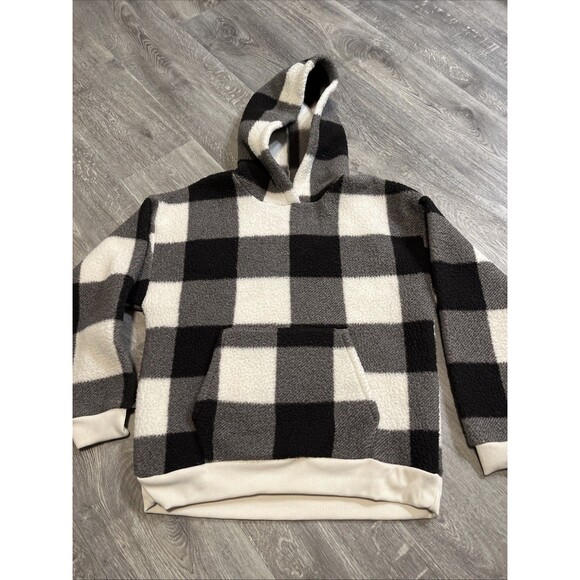 American Eagle Hoodie Women’s Sherpa Fleece Kangaroo Pocket Black White Medium - Picture 2 of 9